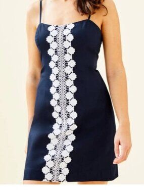 Lilly Pulitzer Shelli Stretch Shift Dress Mini Sleeveless Blue White Size 0